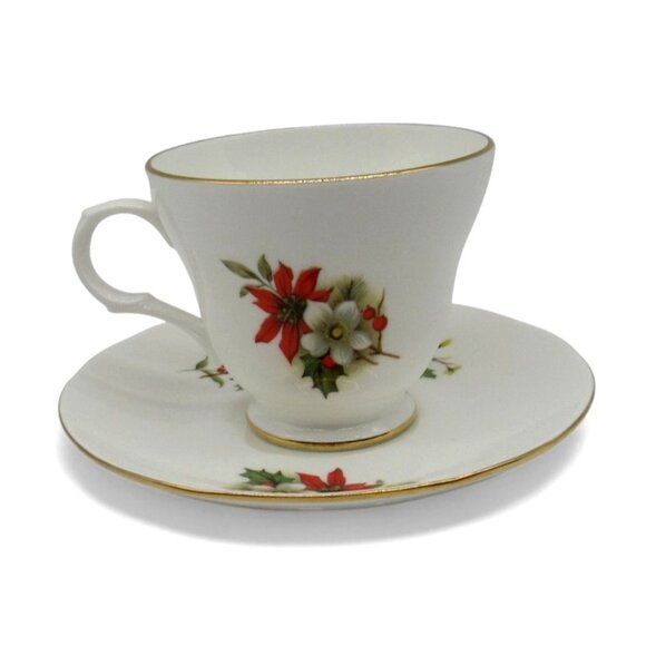 SADLER Wellington CHRISTMAS Poinsettia Tea Cup And Saucer Made In England - Picture 1 of 11